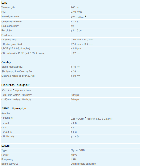 ASML二手DUV光刻机PAS 5500/350C参数