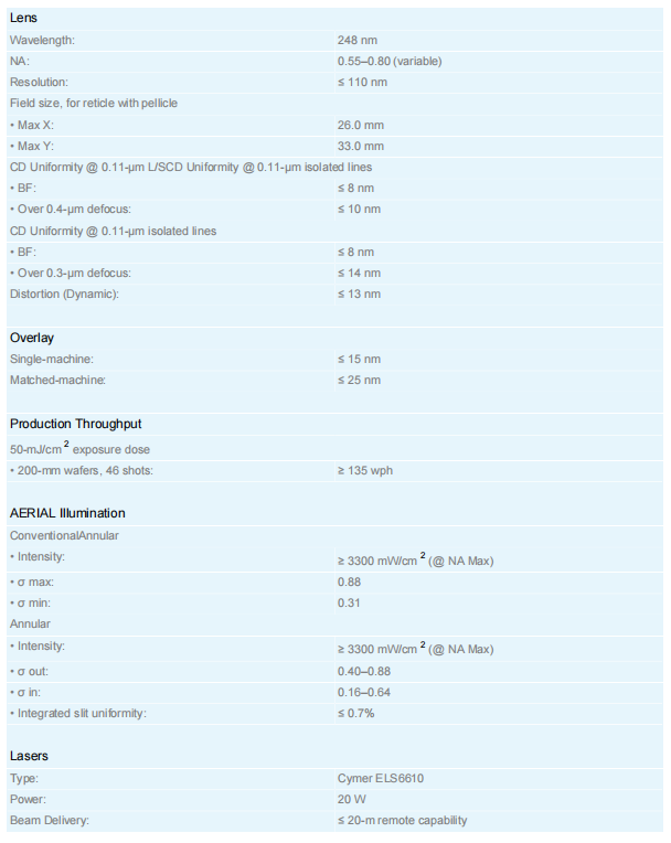 ASML二手KrF光刻机PAS8500/850C翻新现货参数表